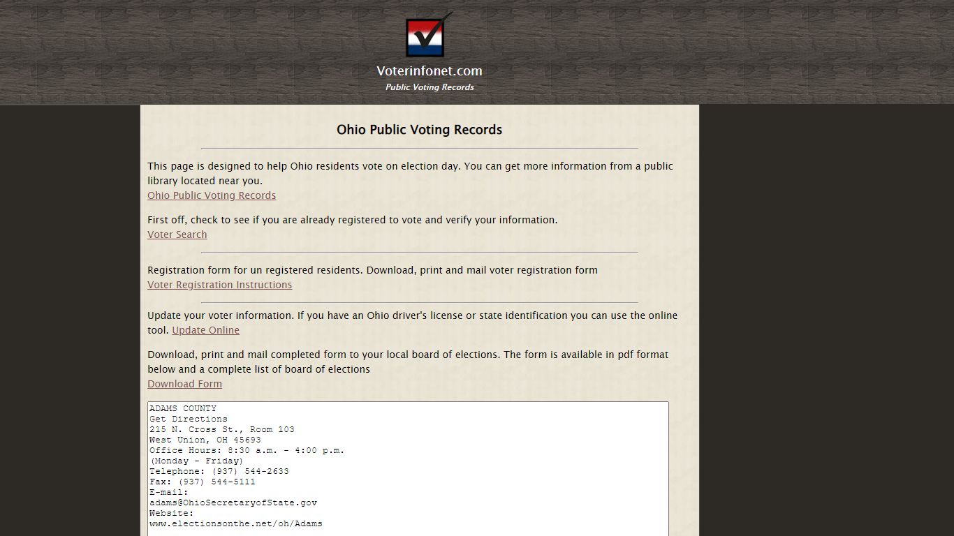 Ohio Public Voting Records - Voterinfonet.com
